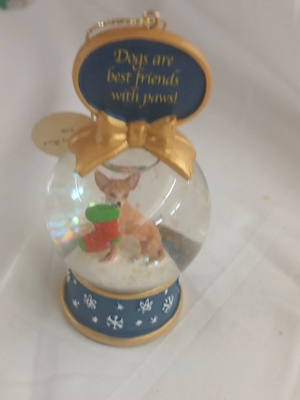 Decorative Blue and Gold Dog Snow Globe - 'Dogs are Best Friends'